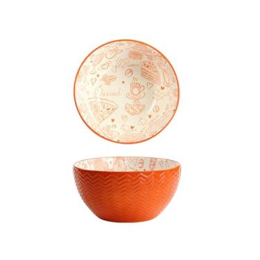 Imagem de Utensílios de mesa de cerâmica domésticos criativos tigela redonda de 15 cm para café da manhã - laranja ondulado