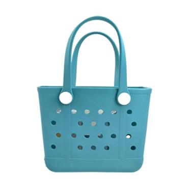 Imagem de UeKeKicg Bolsa pequena de praia, bolsa de praia de borracha impermeável, bolsa de viagem aberta durável lavável para esportes de barco, piscina, Azul-celeste