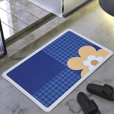 Imagem de Tapete De Banheiro Quadrado Absorve Água Antiderrapante Secagem Rápida 38x58cm (MARGARIDAS AZUL)
