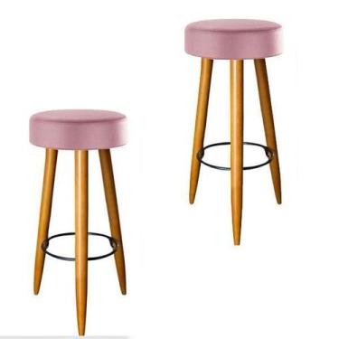 Imagem de Combo 02 Banqueta Suede Rosê Pés Palito Castanho 70 Cm - Decore.Com