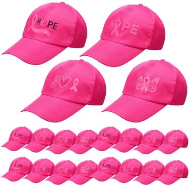 Imagem de Hercicy 20 peças de presentes de câncer de mama para mulheres, bonés de beisebol de conscientização do câncer de mama bonés de beisebol com fita rosa ajustável Hope