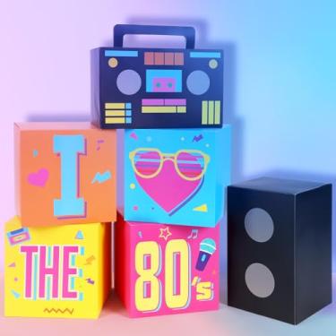 Imagem de Amyhill 6 peças grandes decorações de festa dos anos 80 conjunto de lembrancinhas hip hop caixas de papel boombox novidade tema discoteca decoração para retrô anos 1980 1990 tema aniversário néon