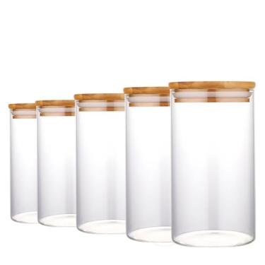 Imagem de Conjunto de 10 Potes de Vidro Herméticos, Tampa em Bambu, Transparente, Retangular, Próprio para Alimentos