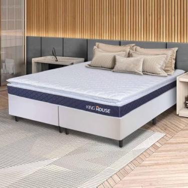 Imagem de Conjunto Box Branco Durban Azul Espuma D28 King 193x203x57 - King House