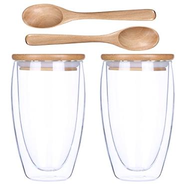 Imagem de KKC HOME ACCENTS Canecas de café expresso de parede dupla com colher de madeira 32 ml