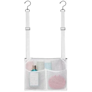 Imagem de ALYER Organizador de chuveiro de malha, organizador de banheiro com alças ajustáveis, bolsa de armazenamento multiuso para faculdade, acampamento, trailer, viagens e academia (branco)