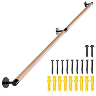 Imagem de Purife Corrimão de escada de madeira de 1,8 m Suporte de parede - Corrimão de escada de madeira com suporte de metal, grades de escada interna, corrimão de mão, alça de segurança para idosos ou