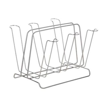Imagem de SiaBiced Suporte para garrafas de vidro, escorredor de copos com 6 ganchos, suporte para canecas de café, organizador de copos de vidro para xícaras de chá, Argent