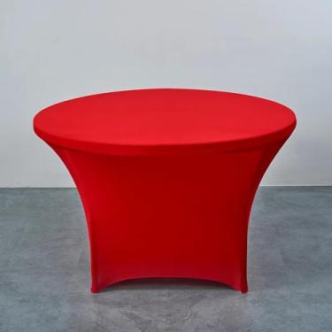 Imagem de Toalha de mesa redonda elástica para hotel, capa de mesa de banquete de cor pura, protetor de balcão de bar, saia de mesa decorativa para casa, vermelha, R 150 cm x A 75 cm (5 pés redonda)