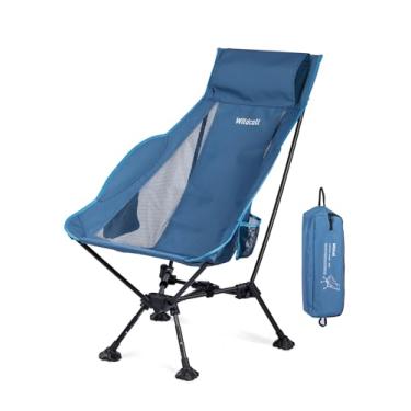 Imagem de WildCall Cadeira de acampamento leve dobrável com encosto alto com suporte de cabeça, cadeira de praia compacta com pés grandes anti-afundamento e ajuste de três ângulos de inclinação