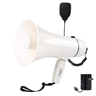 Imagem de Loudmore Alto-falante Megafone Megafone Bullhorn portátil de 35 watts com modos de sirene/alarme, gravação 240S, pen drive USB, microfone portátil destacável, controle de volume e alça (branco)