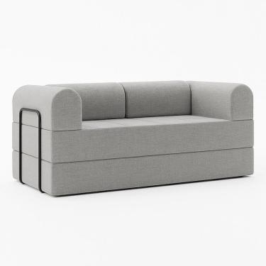 Imagem de Sofá Cama de Espuma Modular Axel 160cm 02 Lugares com Apoio de Metal Linho Cinza - Desk Design