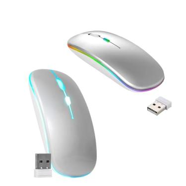 Imagem de Mouse Recarregavel Bluetooth Usb Sem Fio Slim 1600dpi Pc Notebook Tablet Cinza