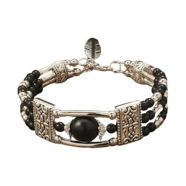 Imagem de BlingNook Pulseiras Boho com contas em camadas para mulheres e homens, corrente de mão boêmia, moderna, folhas, contas, pulseiras de pedra de ágata natural, joias para presente, One Size, Zinco, Sem