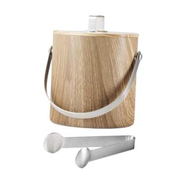 Imagem de ＫＬＫＣＭＳ Balde de gelo para bebidas com tampa e pinça, 2 L Grão de Madeira