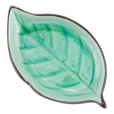 Imagem de CRASPIRE Descanso de colher de café para prato de folhas de cerâmica verde mar médio rachaduras de gelo folha pequena suporte de colher para fogão, suporte de colher de chá, lanche, prato de servir