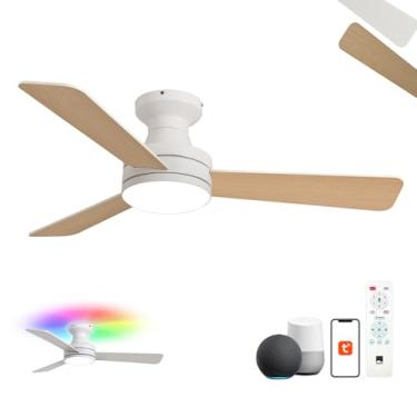 Imagem de Orison Ventiladores de teto com luzes – Montagem embutida de perfil baixo de 106.7 cm, retroiluminação RGB inteligente e LED regulável, compatível com Alexa e Google, reversível de 6 velocidades