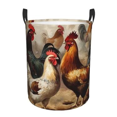 Imagem de Cesto de lavanderia com estampa de galo e galo, dobrável, impermeável, cesto de armazenamento de roupas com alças, pano Oxford, organizador de brinquedos, cesta para banheiro, lavanderia, quarto
