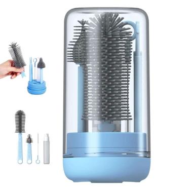 Imagem de Kit Escova de Limpeza 4 em 1 Mamadeira Garrafa Copo Bebe Criança Higiene Limpeza Bolsa Mala Portatil Passeio Viagem