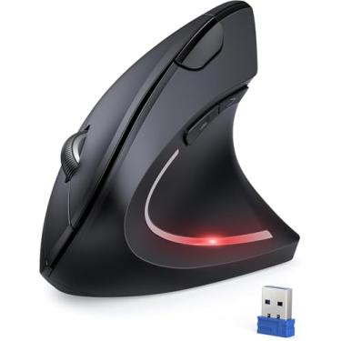 Imagem de TECKNET Mouse ergonômico, mouse vertical sem fio 4800 DPI com 5 níveis de DPI ajustáveis, mouse óptico de túnel carpo de 2,4 GHz, 6 botões para laptop, desktop, PC, MacBook - preto