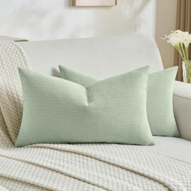 Imagem de FUTEI Capas de almofada decorativas verde-sálvia 30,5 x 50,8 cm, conjunto de 2, capas de almofada lombar macias e aconchegantes com orelhas de trigo, decoração de casa moderna para sofá-cama sala de