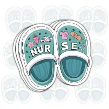 Imagem de 3 peças de adesivos de enfermeira com pingentes de sapatos de enfermeira - decalques engraçados de citação de enfermeira para profissionais de saúde - presentes para enfermeiras que amam roupas de