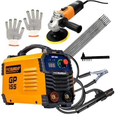 Imagem de Kit de Máquina de Solda Inversora GP 155a MMA/TIG-Lift 127v Portátil com Eletrodo e Esmerilhadeira Angular Multifuncional 127V - Pró Euro