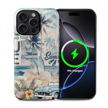 Imagem de Yuning419 Capa compatível com iPhone 16 Pro Max [compatível com MagSafe] Capa rígida híbrida de 2 camadas, capa magnética protetora à prova de choque para 16 Pro Max, colagem de conchas praia verão