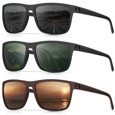 Imagem de CIFOYA Óculos de sol polarizados para homens e mulheres para dirigir, pescar, golfe, leve, moderno, óculos de sol quadrados, óculos de sol 100% UV400, pacote com 3 (preto/G15/marrom)