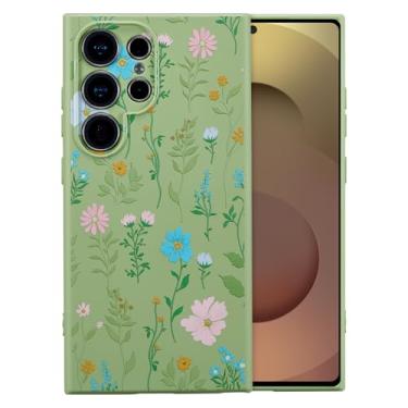 Imagem de RALEAVO Capa para Samsung Galaxy S24 Ultra, linda capa floral com estampa de flores cosmos, capa de telefone de silicone líquido para meninas e mulheres, capa protetora de borracha macia para S24