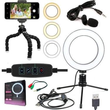 Imagem de Kit Youtuber Microfone Lapela Celular + Anel Led Iluminador