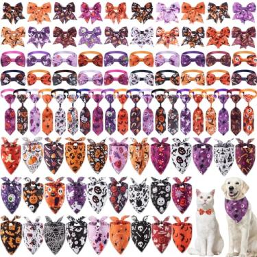 Imagem de Reginary Conjunto de 120 bandanas para cães de Halloween, conjunto de laços para cães, gravata borboleta, lenço colorido, lavável, triângulo, para animais de estimação, babador fofo para o verão
