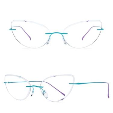 Imagem de VFDHN Armação de óculos de titânio sem aro para homens (85909 Azul C1)