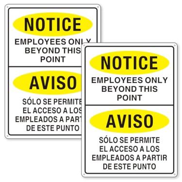 Imagem de (Pacote com 2) Sinais bilíngues para funcionários apenas além deste ponto, placa de alumínio espanhol inglês, sem entrada não autorizada - à prova de intempéries e fácil de instalar para portas de