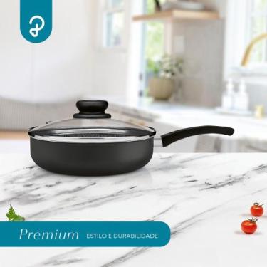 Imagem de Frigideira funda antiaderente 22cm grafite tampa de vidro panelux prem