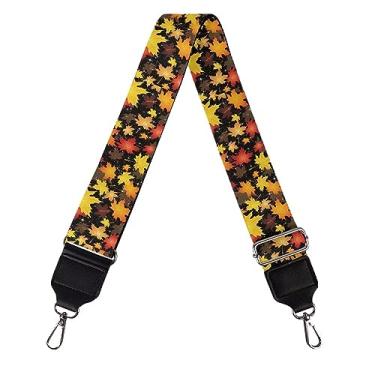 Imagem de Suobstales Alça de ombro com estampa de folha de bordo para outono macia e larga alça de bolsa ajustável cinto de substituição decoração de outono bagagem transversal alça de ombro para mulheres meninas, pacote com 1