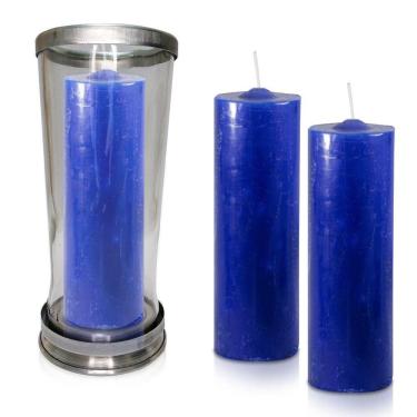 Imagem de Kit Copo Suporte Vidro Para Vela + 3 Velas Votivas 7 Dias Azul Marinho 250g