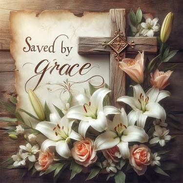 Imagem de Kits de arte de diamante para adultos cruz religiosa, kit de pintura de diamante 5D DIY para iniciantes flor de lírio, Jesus broca redonda completa pontos de arte para adultos, perfeito para decoração