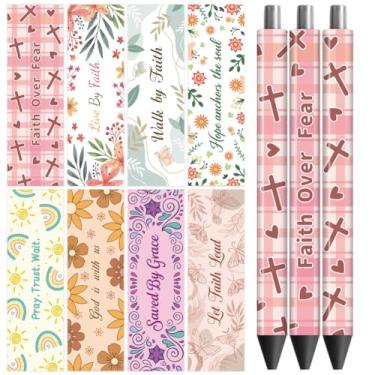 Imagem de Peacoblue Adesivo de transferência UV DTF para canetas, crenças religiosas, redação - 48 peças à prova d'água com impressão HD UV DTF para caneta lápis personalizada faça você mesmo artesanato