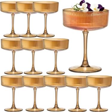 Imagem de Rkyhwowby Copos de cupê vintage grandes, copos de coquetel canelados, copos clássicos de martini (12, âmbar)