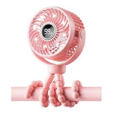 Imagem de Bearwind Mini ventilador de carrinho portátil para viagem, rotação de 360°, luz noturna LED de 4 velocidades, com clipe para ventiladores operados por bateria recarregável, ventilador sem fio com