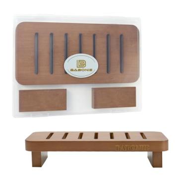 Imagem de Pedestal de bandeja de madeira de fazenda para decoração de cozinha, exibição de plantas de pratos de banheiro de bambu - 21,78 cm x 10 cm, marrom escuro, suporte de saboneteira para banheiro, pia de