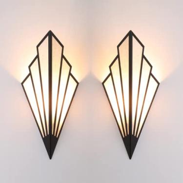 Imagem de YFMYY Arandelas de parede modernas simples e criativas para quarto corredor sala de estar suporte de lâmpada de parede soquete E12 Art Deco luminária preta (lâmpada não incluída) (pacote com 2)