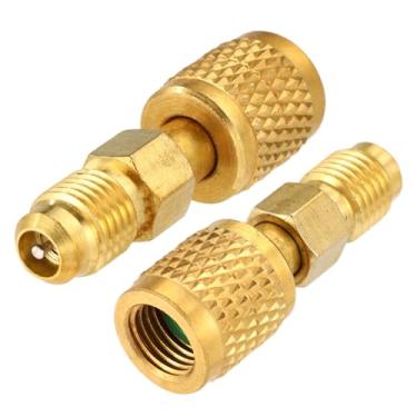 Imagem de Sinbana 2 Peças Adaptador Latão R32 R454B, Fêmea SAE 1/4" para Macho SAE 1/4" Rosca Inversa Adaptador Refrigerante Ligações Baixa Perda para Tanques R32 R454B e Sistemas Mini-Split