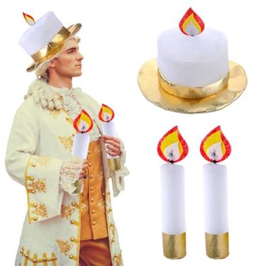 Imagem de Mepase Kit de fantasia de candelabro de 3 peças para adultos, chapéu iluminado por velas e velas de mão, fantasia de Halloween, festa de fantasia, cosplay