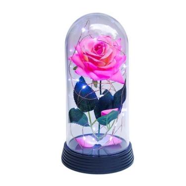 Imagem de Luminária A Rosa Encantada Rosa Rosa 20 Cm Base Preta Frio - Amor Lind