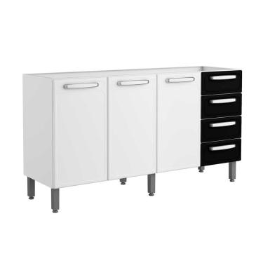 Imagem de Módulo Cozinha Bertolini Evidence Balcão 7028 3 Portas e 4 Gavetas s/ Tampo 160cm Branco/Preto
