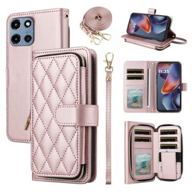 Imagem de Furiet Argyle Capa carteira para Motorola Moto G 5G 2025 com alça de pulso/ombro, mais de 9 compartimentos para cartões, bolsa com zíper, capa de celular quadriculada de couro PU para G5G 5 G G5