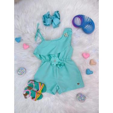 Imagem de Macaquinho Verde Infantil Broche e Apliques Flores - Fabuloso Ateliê, 