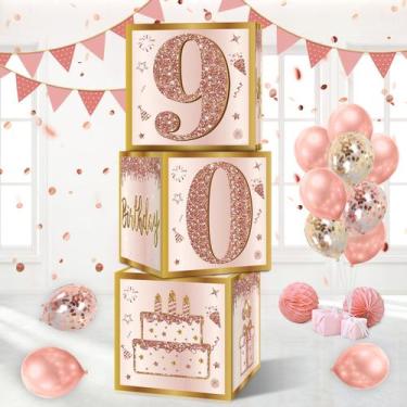 Imagem de Caixas de decoração Guiruiy 90th Birthday Pink Rose Gold x3